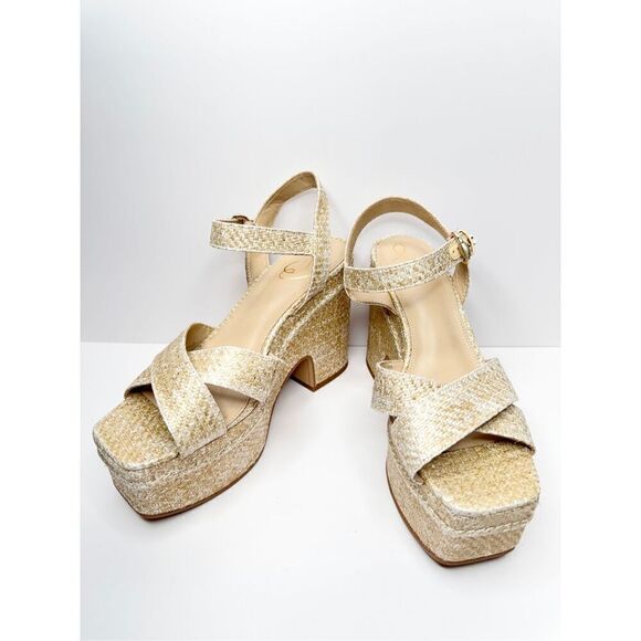 Sam Edelman Tiranna Sandals Womens Size 9.5 Platform Eggshell Raffia Woven - Picture 6 of 10